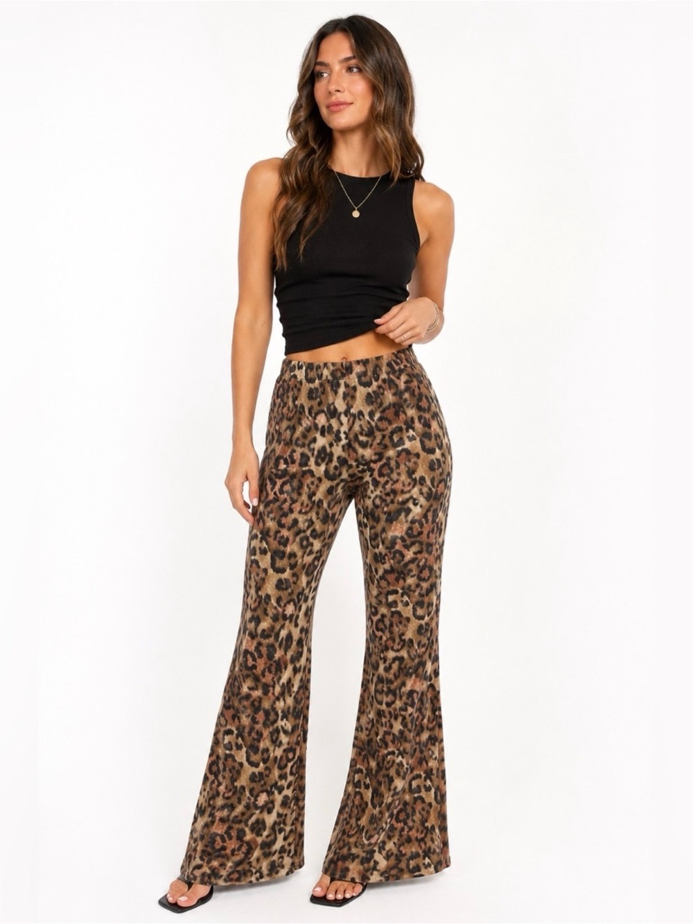 Mystree Women's Leopard Print Flare Pants size S M L NWT Stretch Pull-On